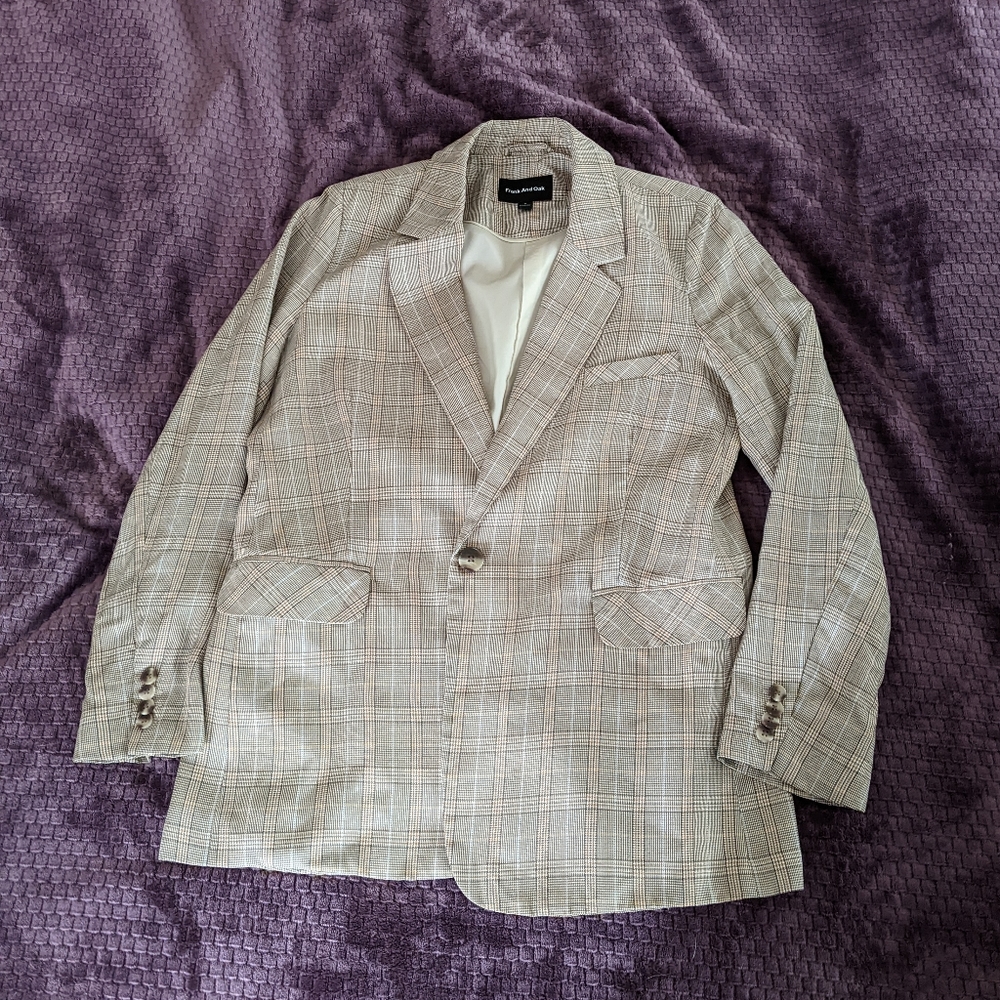 Frank & Oak sz M Tencel Lyocell Plaid Blazer Multiple Pockets
